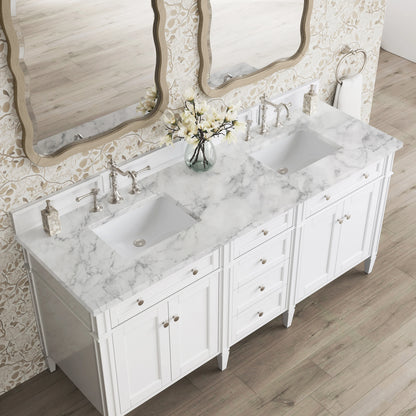Brittany 72" Double Vanity, Bright White Vanity w/ 3 CM Carrara Marble Top, view 8