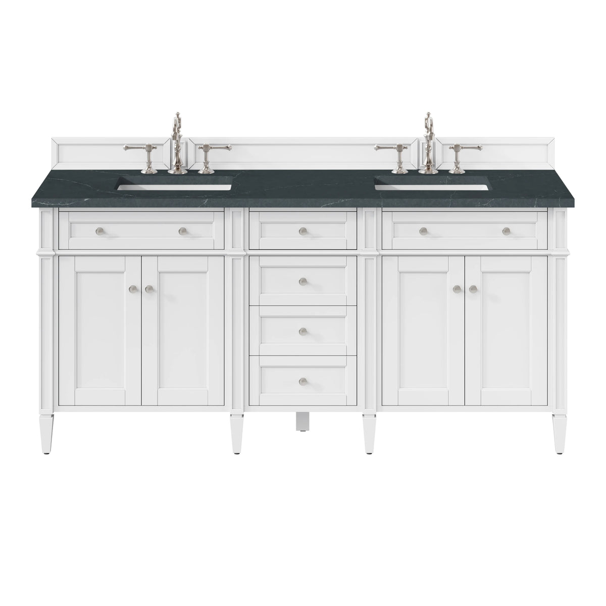 Brittany 72" Double Vanity, Bright White Vanity w/ 3 CM Charcoal Soapstone Silestone Top