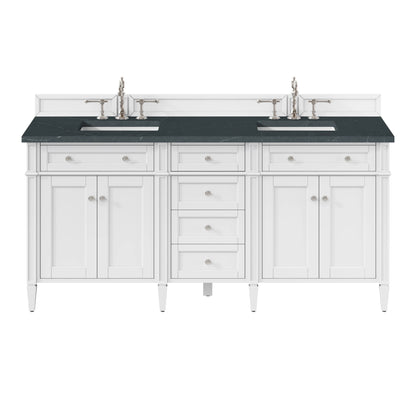 Brittany 72" Double Vanity, Bright White Vanity w/ 3 CM Charcoal Soapstone Silestone Top