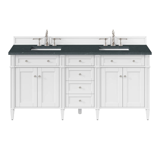 Brittany 72" Double Vanity, Bright White Vanity w/ 3 CM Charcoal Soapstone Silestone Top