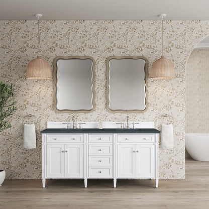 Brittany 72" Double Vanity, Bright White Vanity w/ 3 CM Charcoal Soapstone Silestone Top, view 3