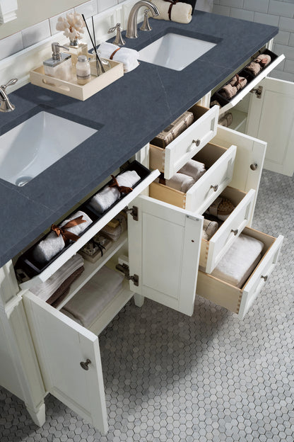 Brittany 72" Double Vanity, Bright White Vanity w/ 3 CM Charcoal Soapstone Silestone Top, view 5