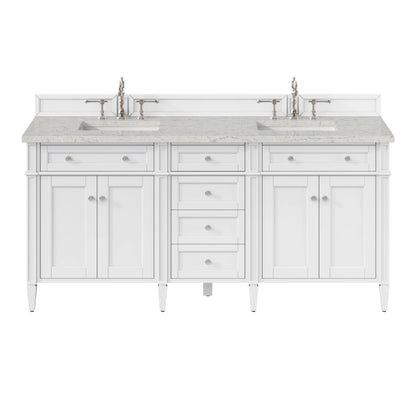 Brittany 72" Double Vanity, Bright White Vanity w/ 3 CM Eternal Jasmine Pearl Silestone Top