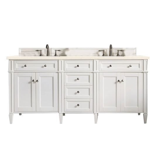 Renovate for Less Atlanta Brittany 72" Double Vanity, Bright White Vanity w/ 3 CM Eternal Marfil Silestone Top