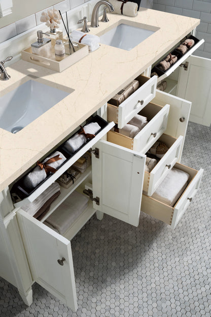 Renovate for Less Atlanta Brittany 72" Double Vanity, Bright White Vanity w/ 3 CM Eternal Marfil Silestone Top, view 5