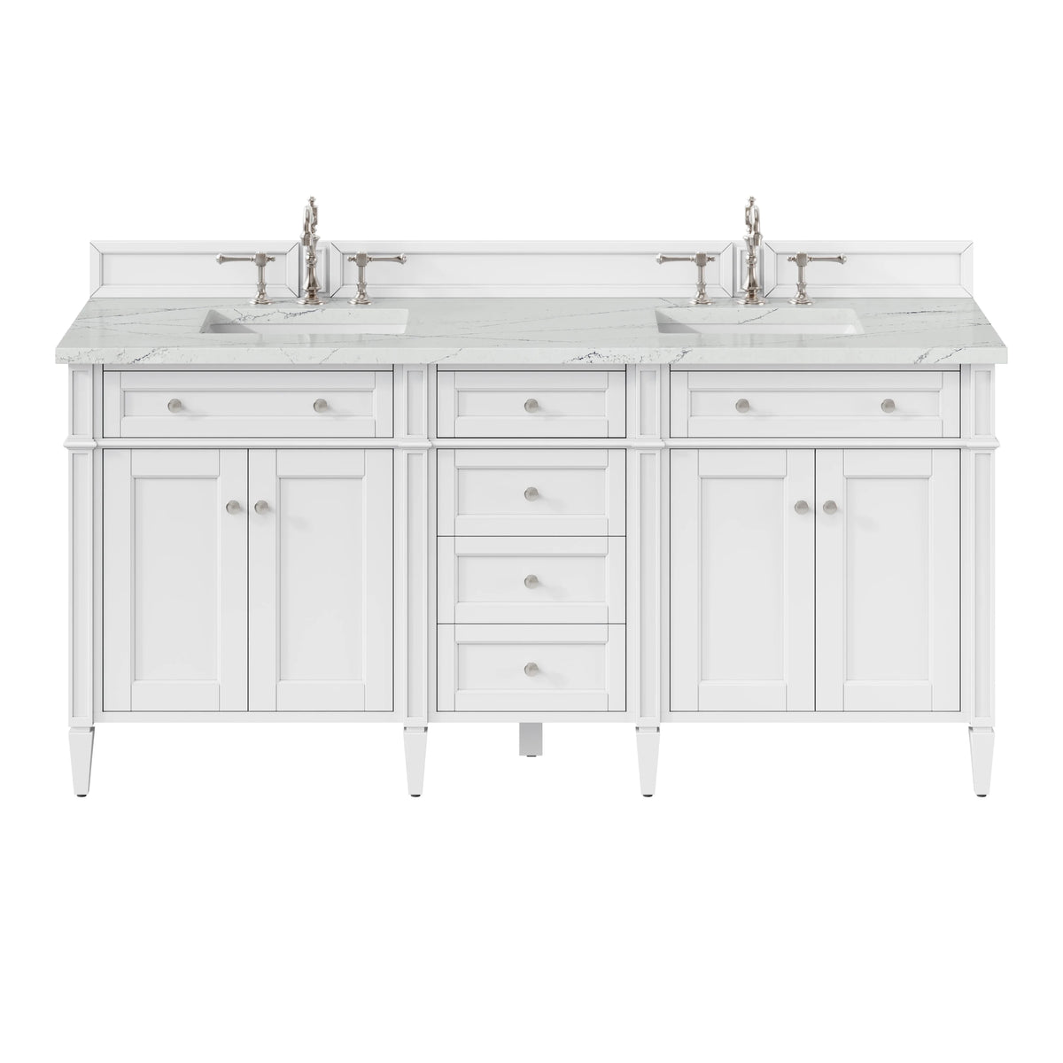 Brittany 72" Double Vanity, Bright White Vanity w/ 3 CM Ethereal Noctis Silestone Top