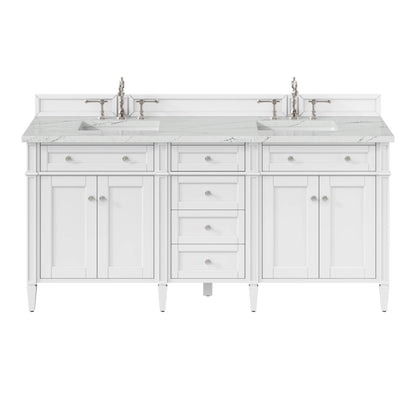 Brittany 72" Double Vanity, Bright White Vanity w/ 3 CM Ethereal Noctis Silestone Top