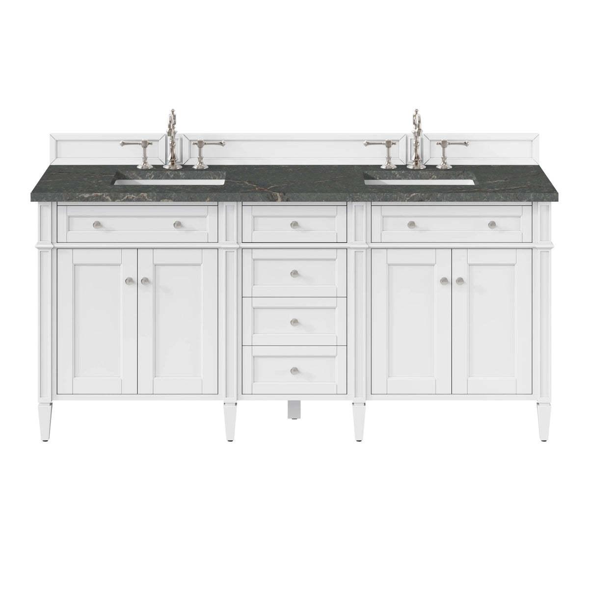 Brittany 72" Double Vanity, Bright White Vanity w/ 3 CM Parisien Bleu Silestone Top