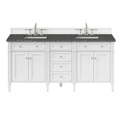 Brittany 72" Double Vanity, Bright White Vanity w/ 3 CM Parisien Bleu Silestone Top
