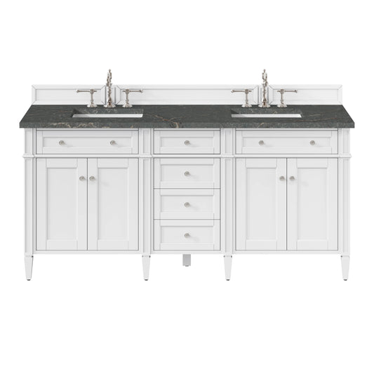 Brittany 72" Double Vanity, Bright White Vanity w/ 3 CM Parisien Bleu Silestone Top
