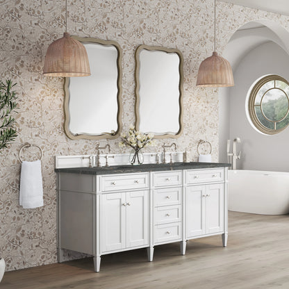 Brittany 72" Double Vanity, Bright White Vanity w/ 3 CM Parisien Bleu Silestone Top, view 4