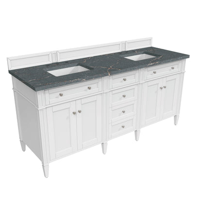 Brittany 72" Double Vanity, Bright White Vanity w/ 3 CM Parisien Bleu Silestone Top, view 8