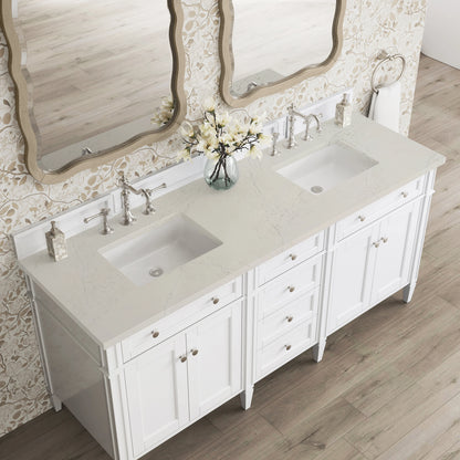 Brittany 72" Double Vanity in Bright White, w/ 3 CM Siberian Silestone Top, view 6