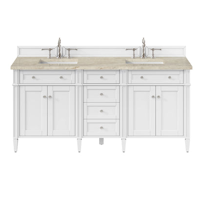 Brittany 72" Double Vanity in Bright White, w/ 3 CM Tajnar Eclos Top