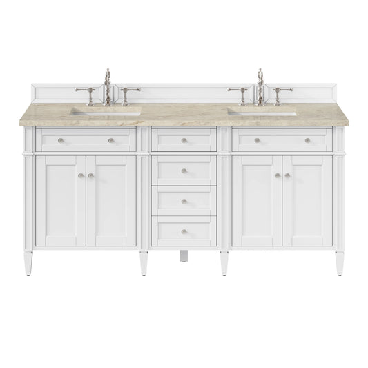 Brittany 72" Double Vanity in Bright White, w/ 3 CM Tajnar Eclos Top