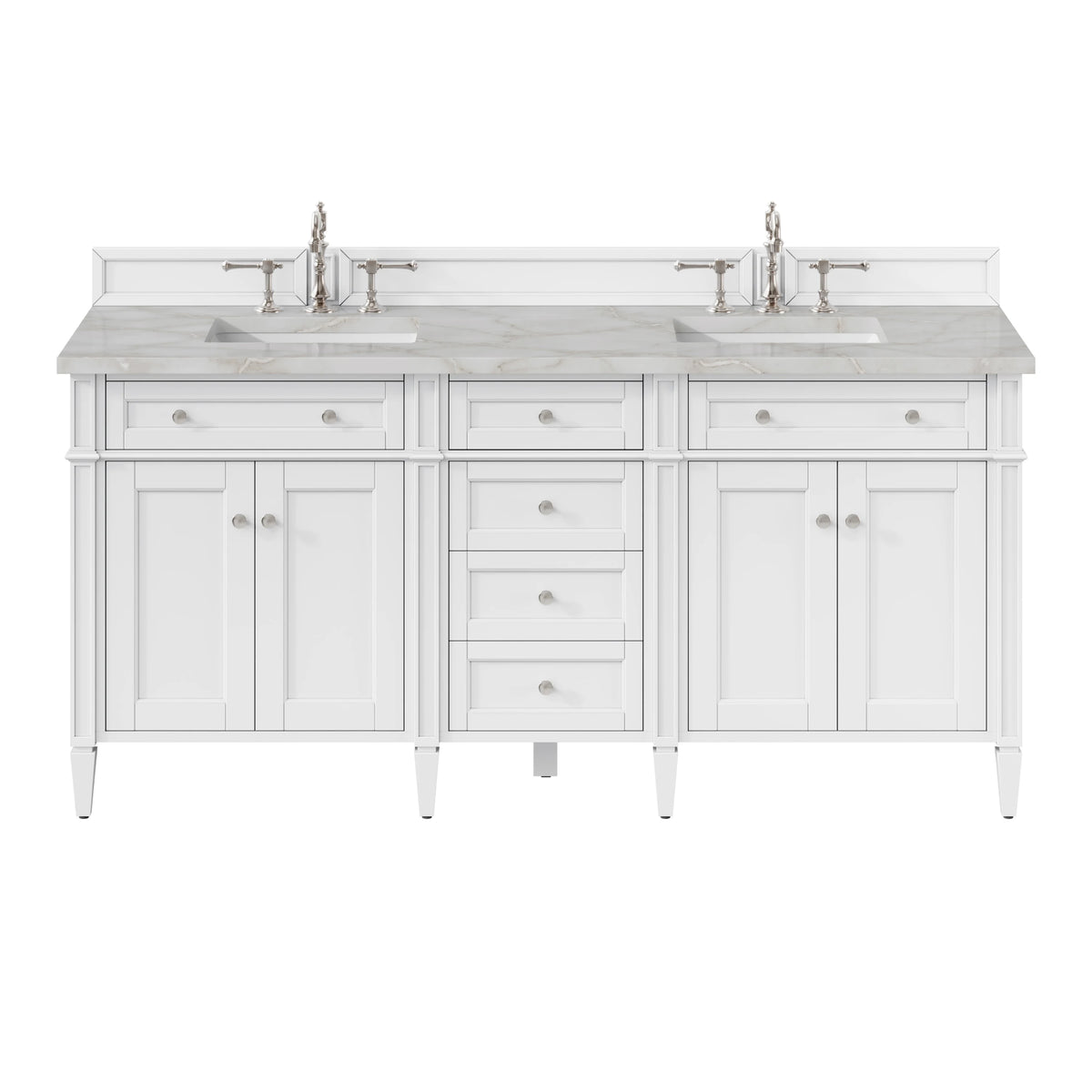 Brittany 72" Double Vanity, Bright White Vanity w/ 3 CM Victorian Silver Silestone Top