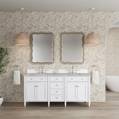 Brittany 72" Double Vanity, Bright White Vanity w/ 3 CM Victorian Silver Silestone Top, view 3