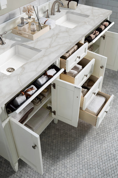 Brittany 72" Double Vanity, Bright White Vanity w/ 3 CM Victorian Silver Silestone Top, view 5