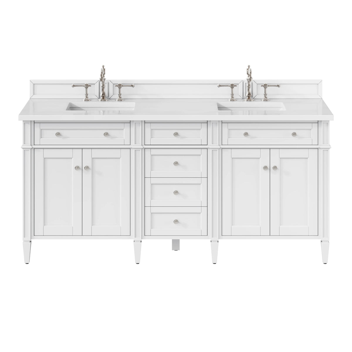 Brittany 72" Double Vanity, Bright White Vanity w/ 3 CM White Zeus Silestone Top