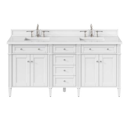 Brittany 72" Double Vanity, Bright White Vanity w/ 3 CM White Zeus Silestone Top