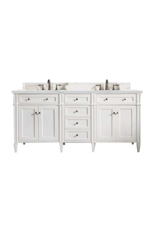 Brittany 72" Double Vanity, Bright White Vanity w/ 3 CM Ethereal Noctis Silestone Top w/FreePower Wireless Charger