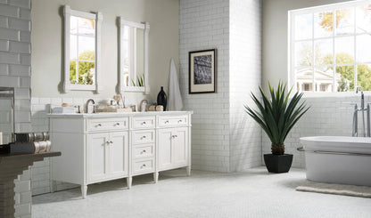 Brittany 72" Double Vanity, Bright White Vanity w/ 3 CM Ethereal Noctis Silestone Top w/FreePower Wireless Char, view 7