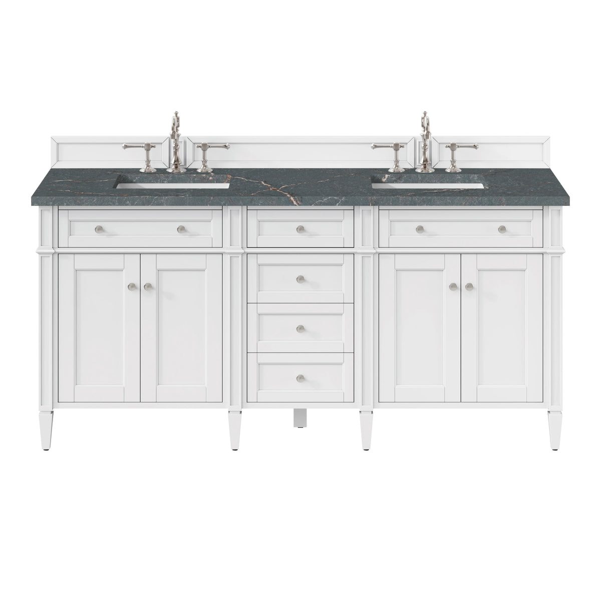 Brittany 72" Double Vanity, Bright White Vanity w/ 3 CM Parisien Bleu Silestone Top w/FreePower Wireless Charger