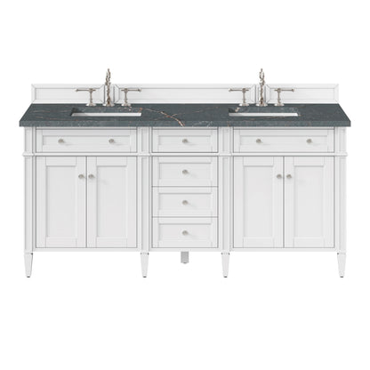 Brittany 72" Double Vanity, Bright White Vanity w/ 3 CM Parisien Bleu Silestone Top w/FreePower Wireless Charger