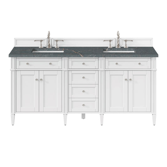 Brittany 72" Double Vanity, Bright White Vanity w/ 3 CM Parisien Bleu Silestone Top w/FreePower Wireless Charger