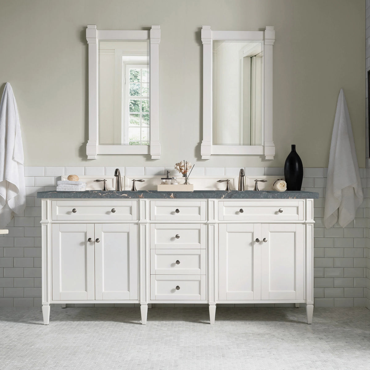 Brittany 72" Double Vanity, Bright White Vanity w/ 3 CM Parisien Bleu Silestone Top w/FreePower Wireless Charger, view 6