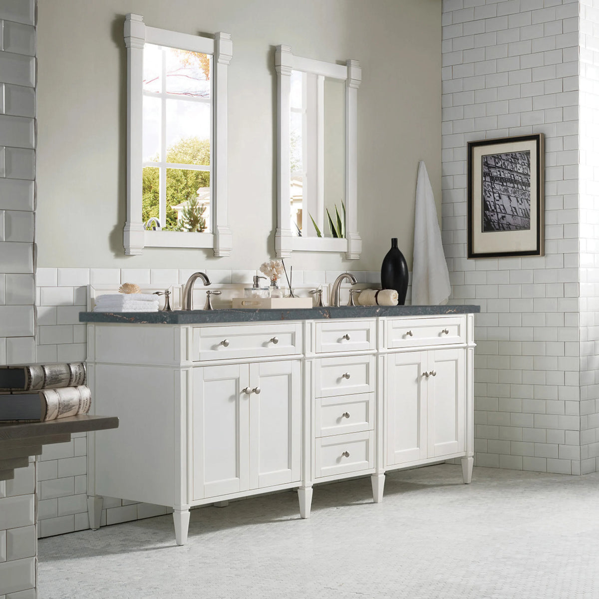 Brittany 72" Double Vanity, Bright White Vanity w/ 3 CM Parisien Bleu Silestone Top w/FreePower Wireless Charger, view 7