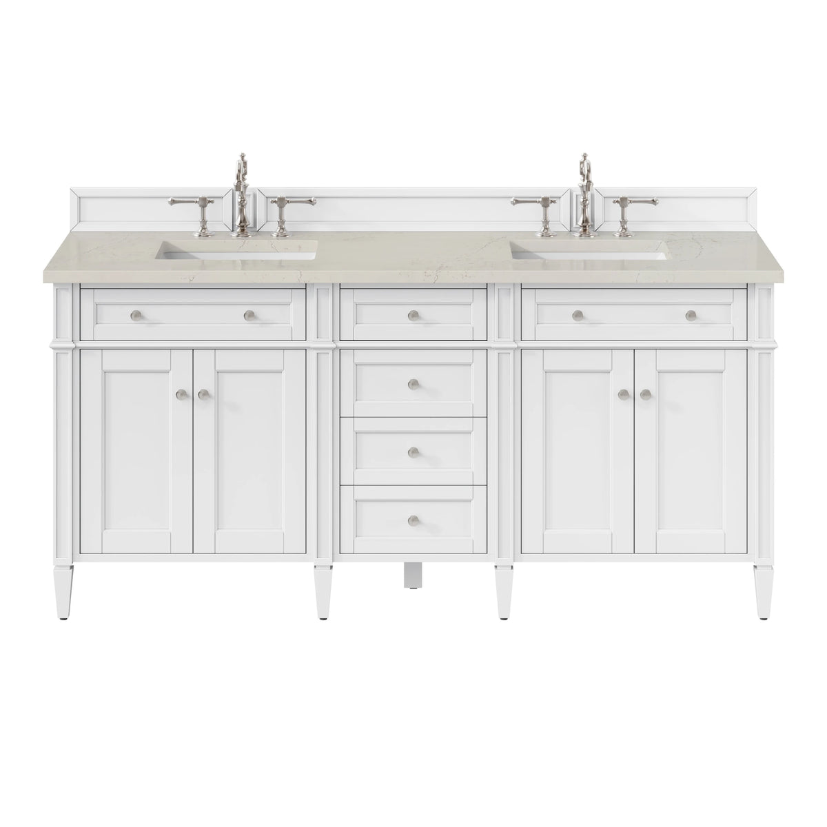 Brittany 72" Double Vanity in Bright White, w/ 3 CM Siberian Silestone Top w/FreePower Wireless Charger