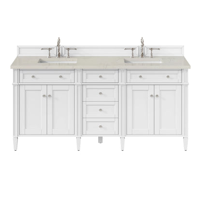 Brittany 72" Double Vanity in Bright White, w/ 3 CM Siberian Silestone Top w/FreePower Wireless Charger