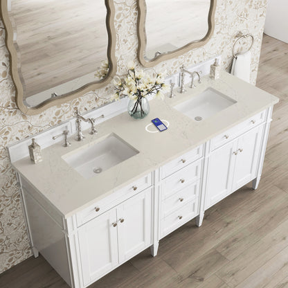 Brittany 72" Double Vanity in Bright White, w/ 3 CM Siberian Silestone Top w/FreePower Wireless Charger, view 8