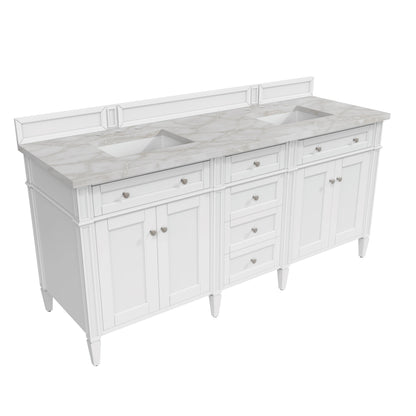Brittany 72" Double Vanity, Bright White Vanity w/ 3 CM Victorian Silver Silestone Top w/FreePower Wireless Ch, view 11