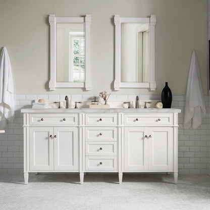 Brittany 72" Double Vanity, Bright White Vanity w/ 3 CM Victorian Silver Silestone Top w/FreePower Wireless Cha, view 6