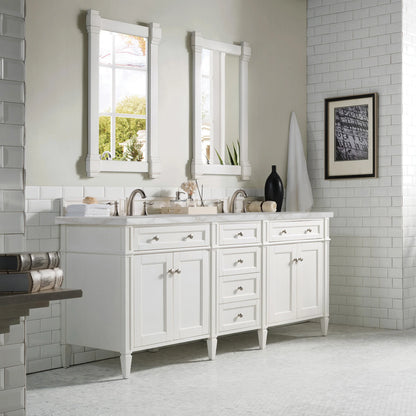 Brittany 72" Double Vanity, Bright White Vanity w/ 3 CM Victorian Silver Silestone Top w/FreePower Wireless Cha, view 7