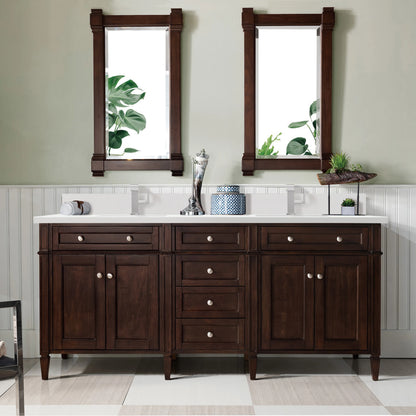 Brittany 72" Double Vanity, Burnished Mahogany w/ Single Hole 3 CM White Zeus Silestone Top & Backsplash, view 3