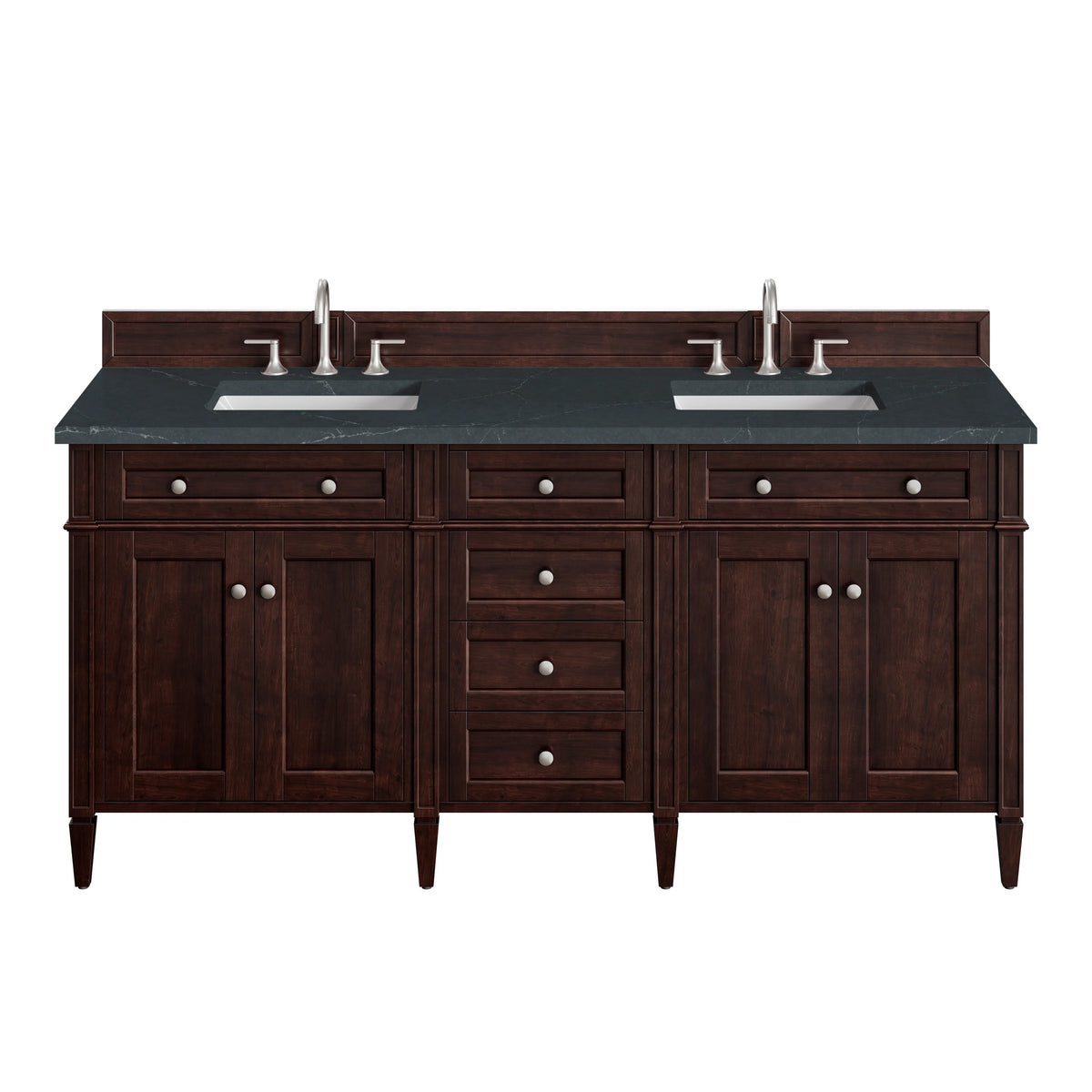 Brittany 72" Double Vanity, Burnished Mahogany w/ 3 CM Charcoal Soapstone Silestone Top