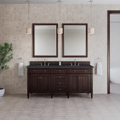 Brittany 72" Double Vanity, Burnished Mahogany w/ 3 CM Charcoal Soapstone Silestone Top, view 3