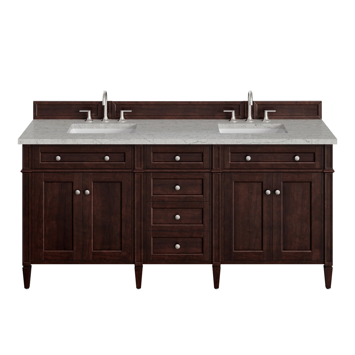 Brittany 72" Double Vanity, Burnished Mahogany w/ 3 CM Eternal Jasmine Pearl Silestone Top
