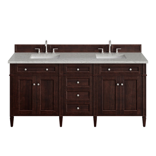 Brittany 72" Double Vanity, Burnished Mahogany w/ 3 CM Eternal Jasmine Pearl Silestone Top
