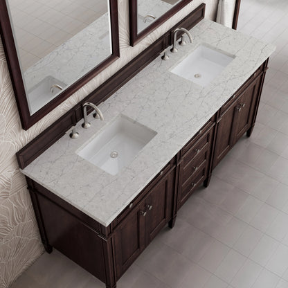 Brittany 72" Double Vanity, Burnished Mahogany w/ 3 CM Eternal Jasmine Pearl Silestone Top, view 7