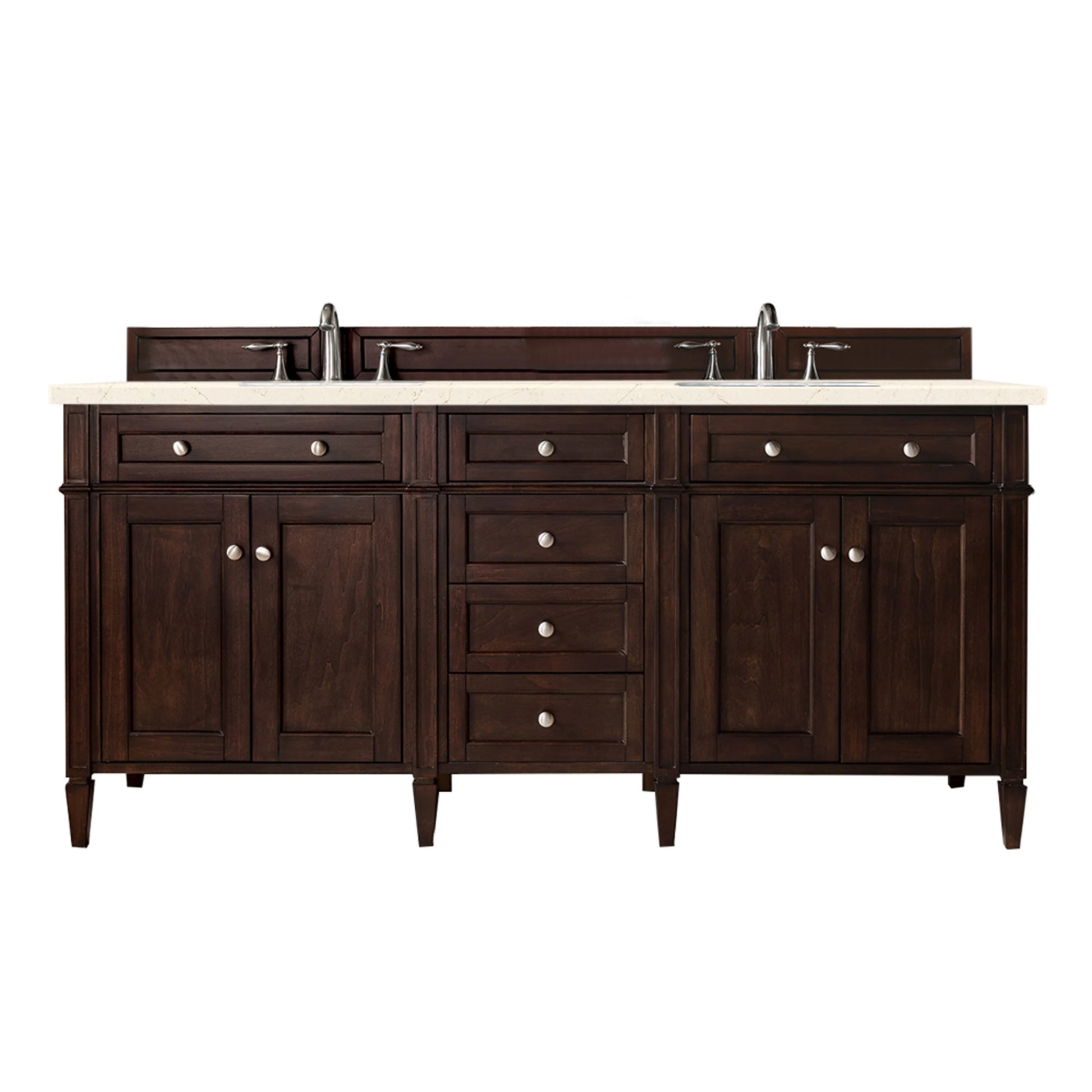 Renovate for Less Atlanta Brittany 72" Double Vanity, Burnished Mahogany w/ 3 CM Eternal Marfil Silestone Top