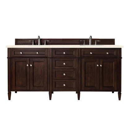 Renovate for Less Atlanta Brittany 72" Double Vanity, Burnished Mahogany w/ 3 CM Eternal Marfil Silestone Top
