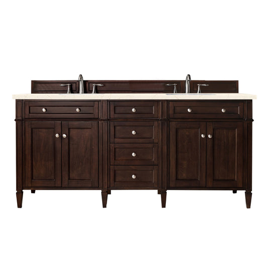 Renovate for Less Atlanta Brittany 72" Double Vanity, Burnished Mahogany w/ 3 CM Eternal Marfil Silestone Top