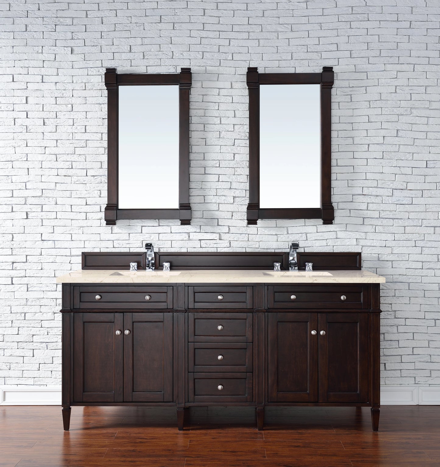 Renovate for Less Atlanta Brittany 72" Double Vanity, Burnished Mahogany w/ 3 CM Eternal Marfil Silestone Top, view 3