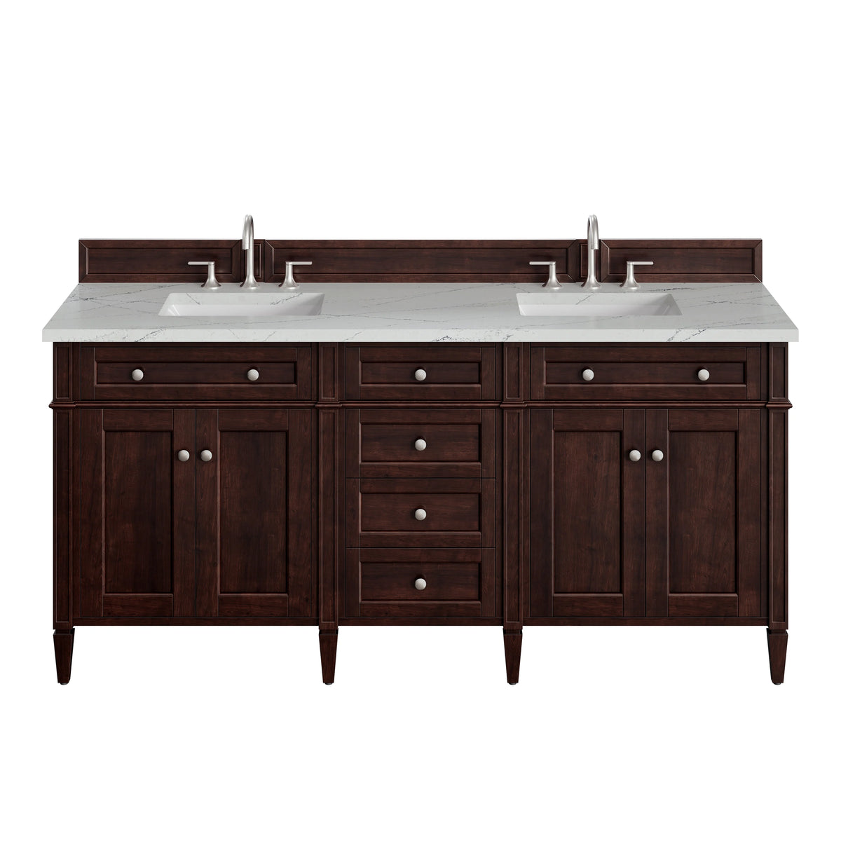 Brittany 72" Double Vanity, Burnished Mahogany w/ 3 CM Ethereal Noctis Silestone Top