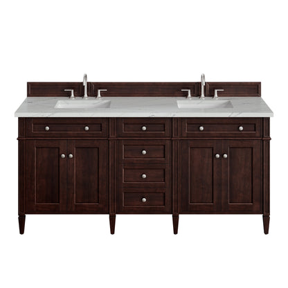 Brittany 72" Double Vanity, Burnished Mahogany w/ 3 CM Ethereal Noctis Silestone Top