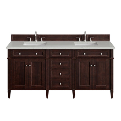 Brittany 72" Double Vanity, Burnished Mahogany w/ 3 CM Lime Delight Silestone Top